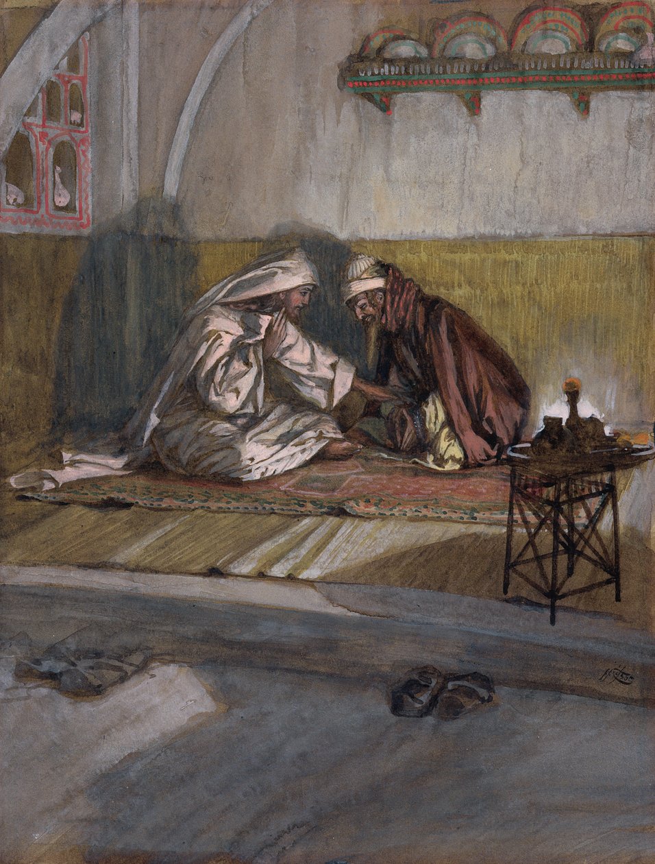 Krisztus beszél Nikodémusszal, illusztráció a Krisztus életéhez, 1886-94 körül (wc és gouache kartonon) alkotó: James Jacques Joseph Tissot