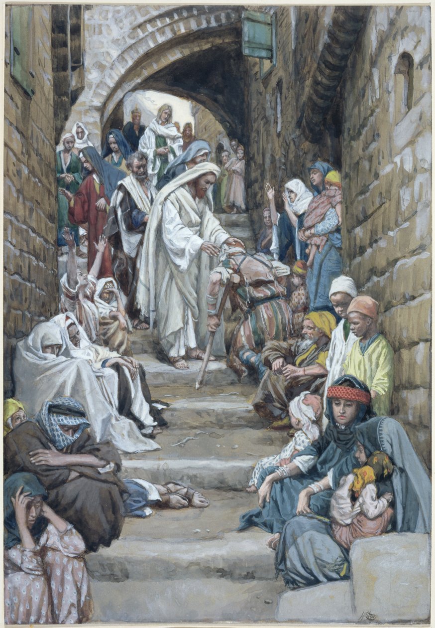A falvakban a betegeket hozzák hozták, illusztráció: Krisztus élete, 1886-94 (wc és gouache kartonon) alkotó: James Jacques Joseph Tissot