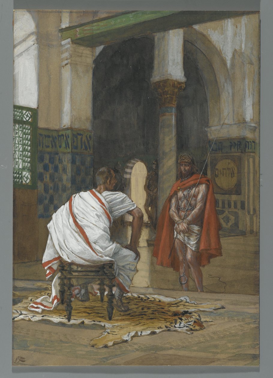 Jézus Pilátus előtt – Második interjú, illusztráció az Urunk, Jézus Krisztus élete című könyvből, 1886-94 (wc grafit fölött, papíron) alkotó: James Jacques Joseph Tissot