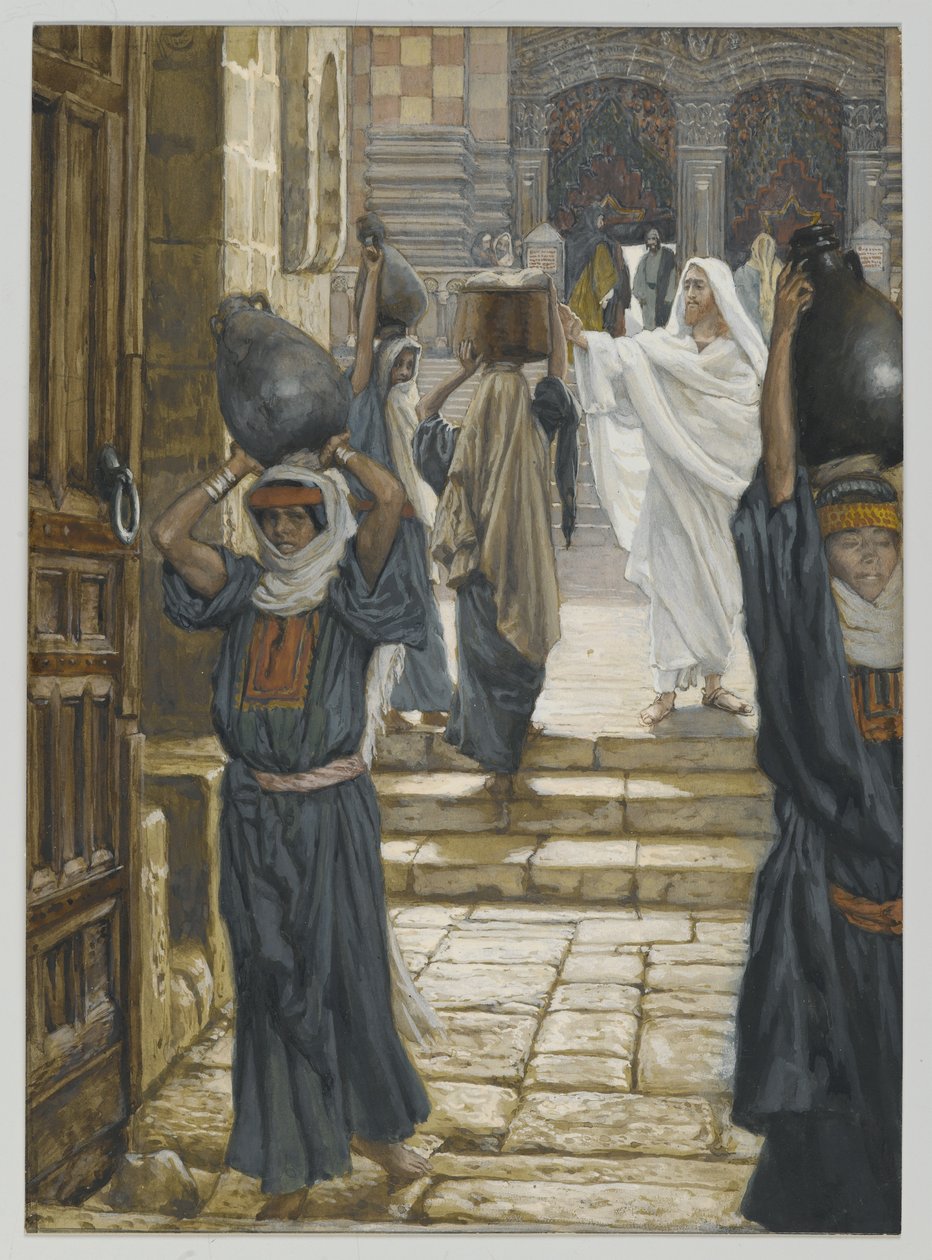 Jézus megtiltja a teherhordást a templom előterében, illusztráció: Urunk Jézus Krisztus élete, 1886-94 (wc grafit fölött, papíron) alkotó: James Jacques Joseph Tissot