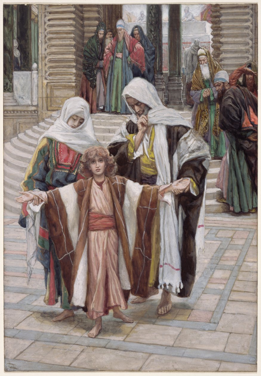 Jézust megtalálták a templomban, illusztráció a Krisztus életéhez, 1886-94 körül (wc és gouache kartonon) alkotó: James Jacques Joseph Tissot