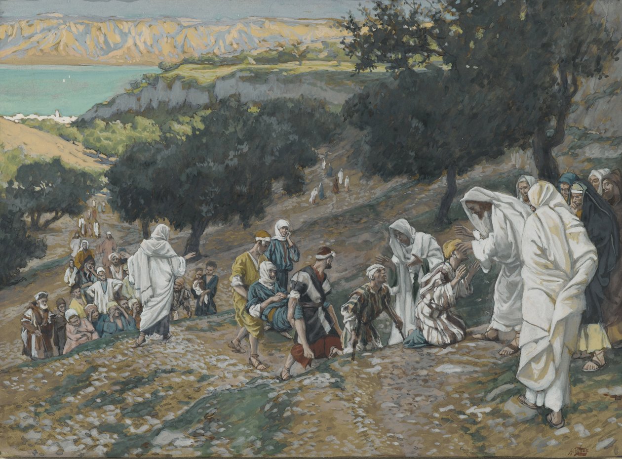 Jézus meggyógyítja a vakokat és bénákat a hegyen, illusztráció a mi Urunk Jézus Krisztus életéből (wc grafit fölött, papíron) alkotó: James Jacques Joseph Tissot