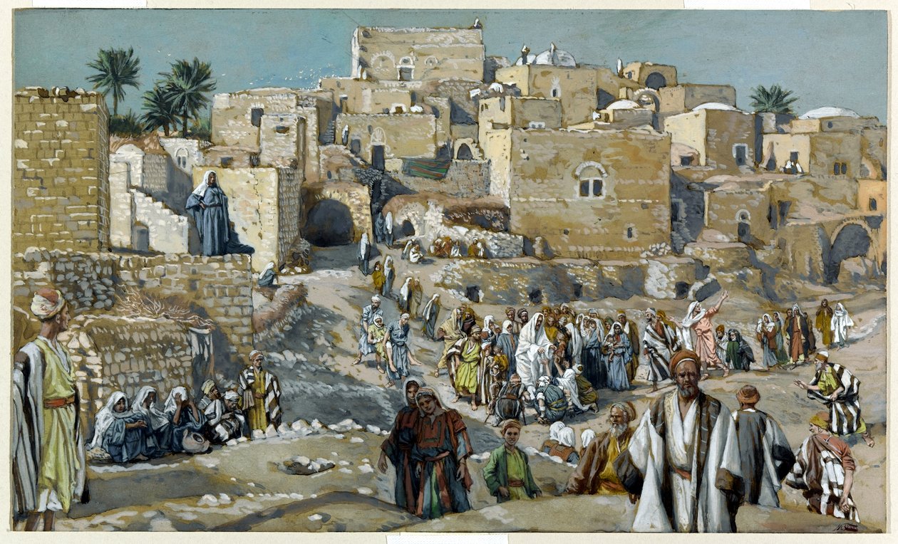Jézus áthalad a falvakon Jeruzsálem felé, illusztráció a Krisztus életéhez, 1884-96 (wc és gouache kartonon) alkotó: James Jacques Joseph Tissot