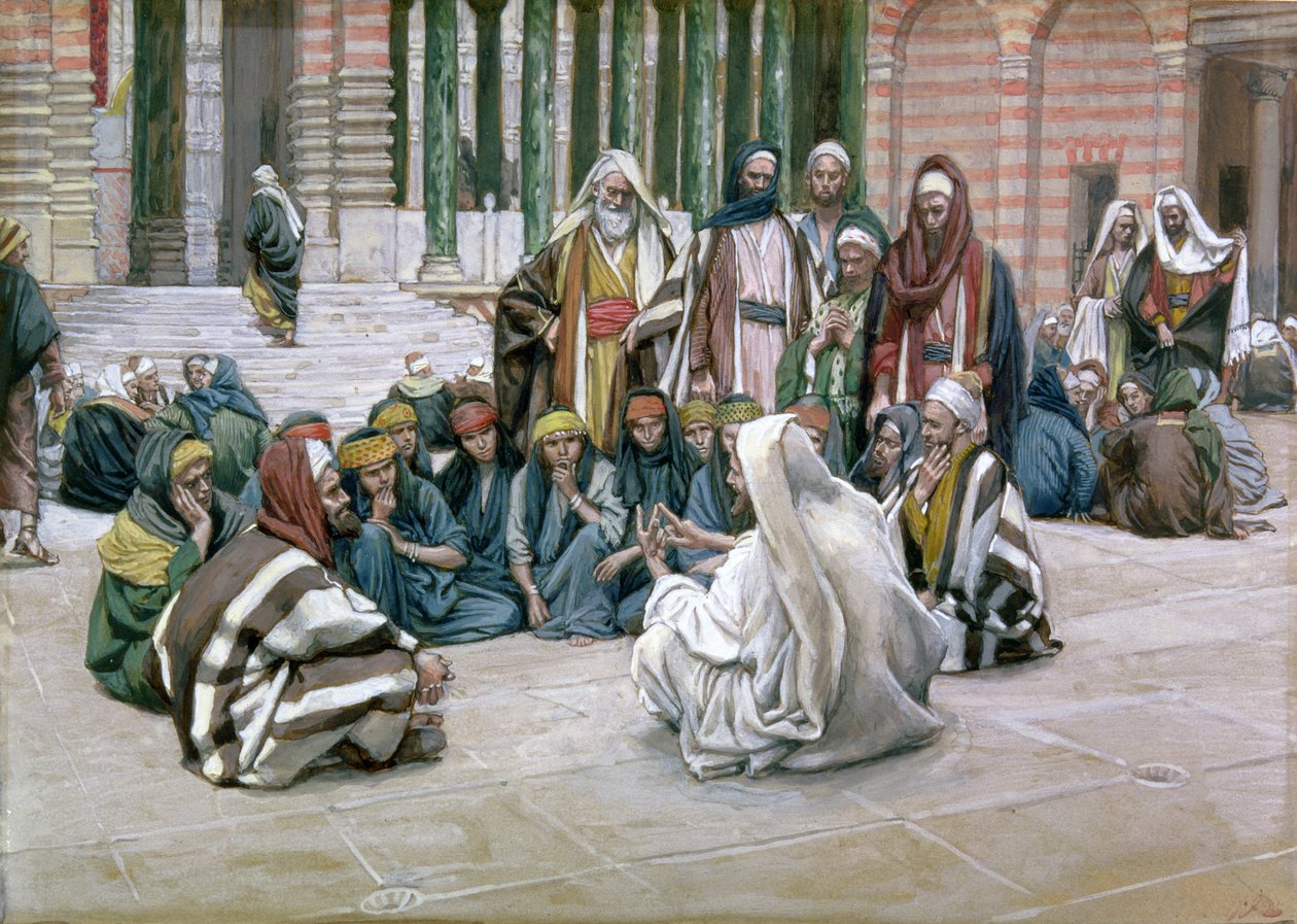 Jézus beszéd a kincstárban, illusztráció a Krisztus életéhez, 1886-96 körül (gouache kartonon) alkotó: James Jacques Joseph Tissot