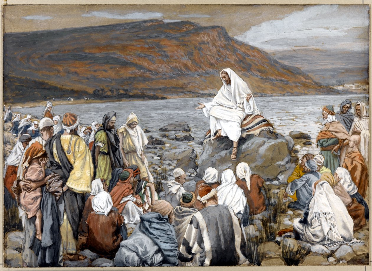 Jézus tanítja az embereket a tenger mellett, illusztráció a Krisztus életéhez, 1886-96 körül (átlátszatlan akvarell grafiton, szürke szőtt kartonon) alkotó: James Jacques Joseph Tissot