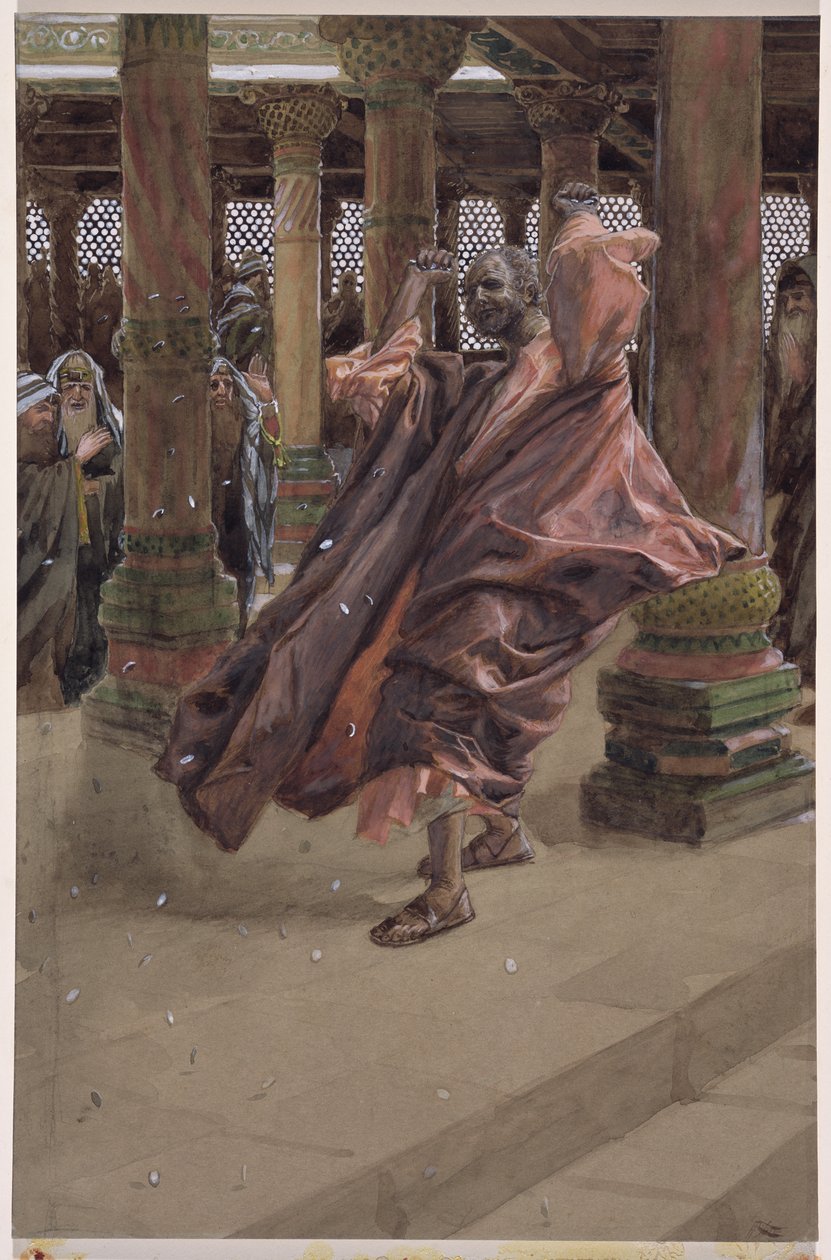 Júdás megbánja és visszaadja a pénzt, illusztráció a Krisztus életéhez, 1886-94 körül (wc és gouache kartonon) alkotó: James Jacques Joseph Tissot
