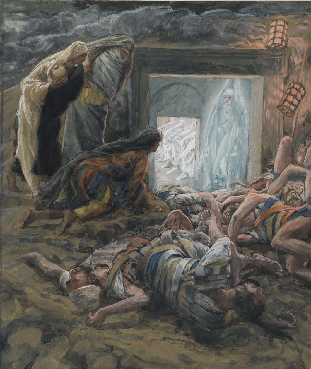 Mária Magdolna és a szent asszonyok a sírnál, illusztráció: Urunk Jézus Krisztus élete, 1886-94 (wc grafit fölött, papíron) alkotó: James Jacques Joseph Tissot