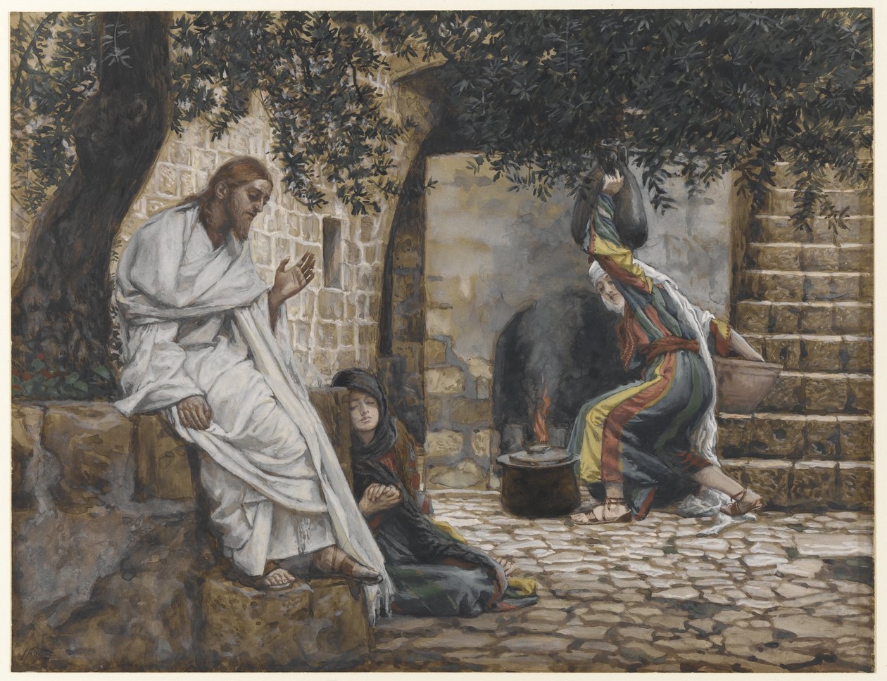 Mária Magdolna Jézus lábainál, illusztráció az Urunk Jézus Krisztus élete, 1886-94 (wc grafit felett, papíron) című könyvéből alkotó: James Jacques Joseph Tissot