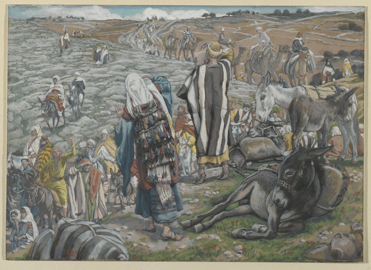 Jeruzsálemből visszatérve észreveszik, hogy Jézus elveszett, illusztráció az Urunk Jézus Krisztus életéből (wc grafit fölött, papíron) alkotó: James Jacques Joseph Tissot