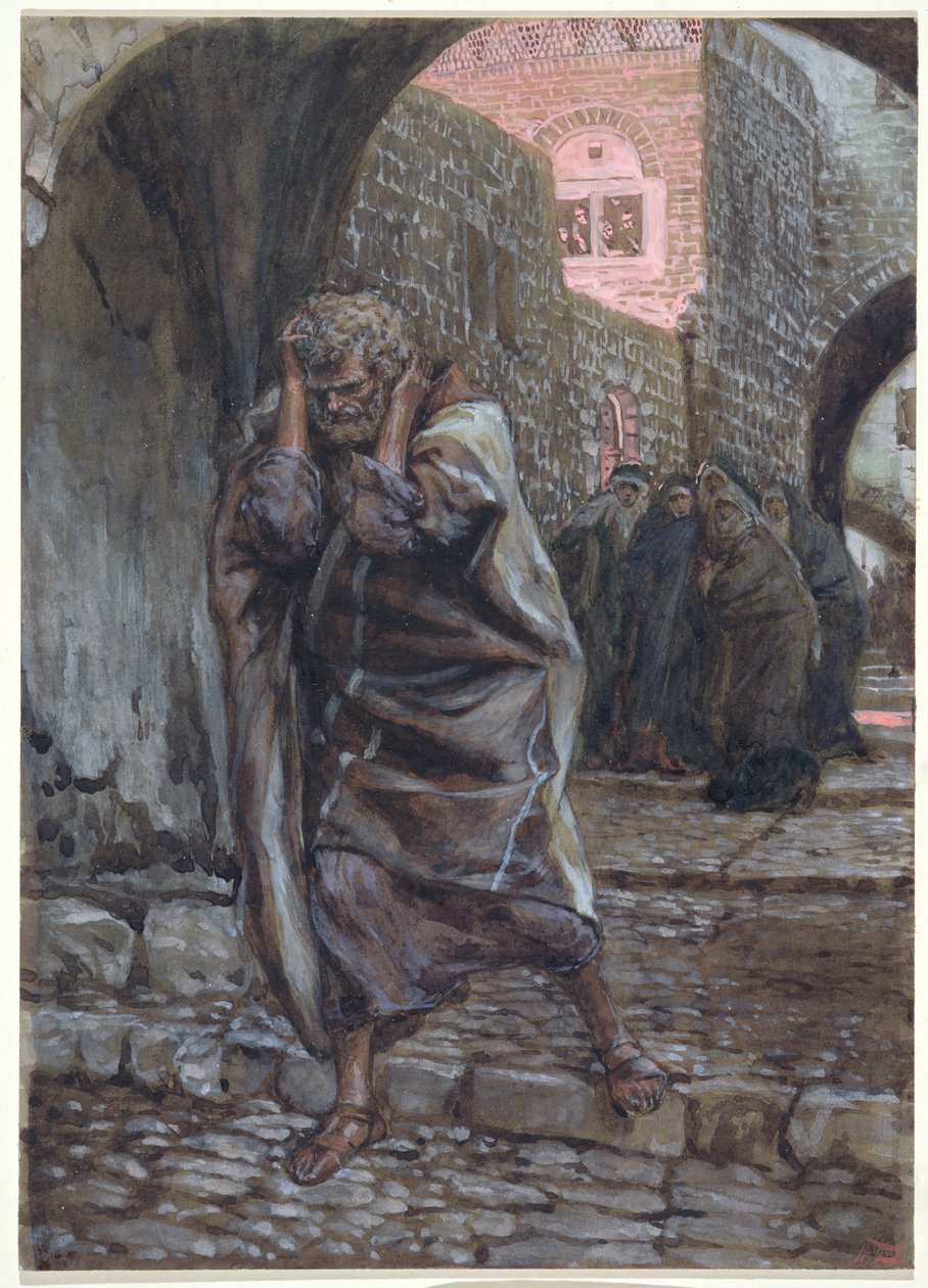 Péter kiment és keservesen sírt, illusztráció: Krisztus élete, 1886-94 (wc és gouache kartonon) alkotó: James Jacques Joseph Tissot