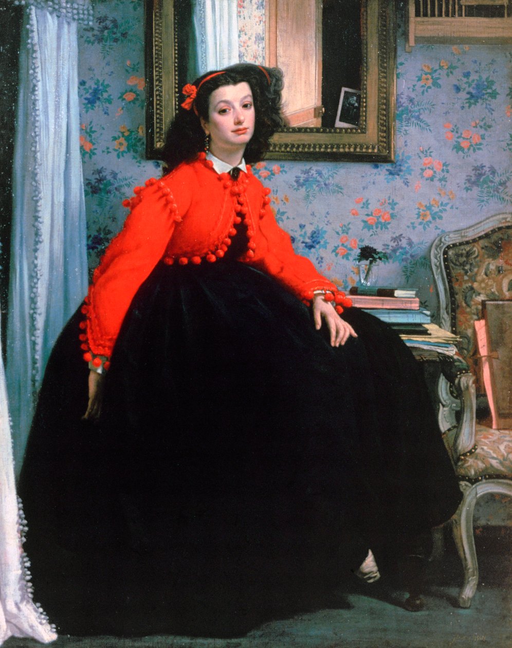Mlle L L, fiatal hölgy vörös dzsekis portréja, 1864. alkotó: James Jacques Joseph Tissot