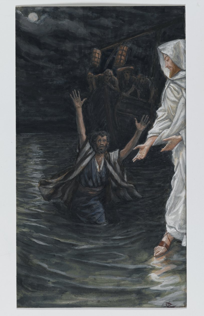Szent Péter sétál a tengeren, illusztráció a mi Urunk Jézus Krisztus életéből (wc grafit fölött, papíron) alkotó: James Jacques Joseph Tissot
