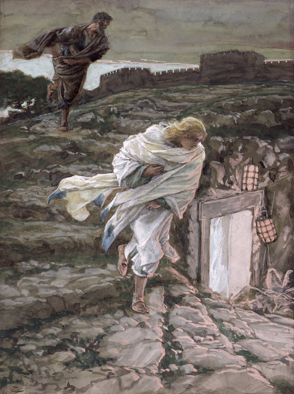 Szent Péter és Szent János Futás a sírhoz, illusztráció a Krisztus életéhez, 1886-94 körül (wc és gouache kartonon) alkotó: James Jacques Joseph Tissot