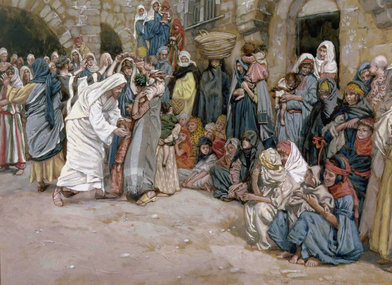 Engedjétek meg, hogy hozzám jöjjenek a kisgyermekek, illusztráció a Krisztus életéhez, 1886-96 körül (guache, kartonpapír) alkotó: James Jacques Joseph Tissot