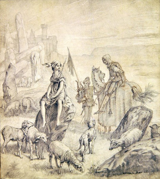 A keresztes lovag felesége, egy breton balladából, 1870 körül (ceruza és mosás a gesso panelen) alkotó: James Jacques Joseph Tissot