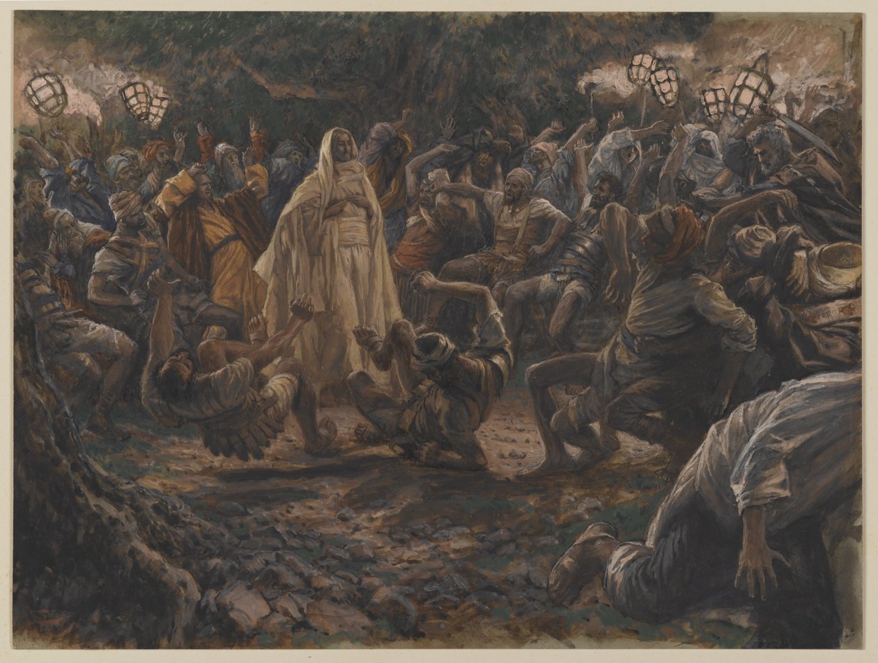 Az őrök hátrahullanak, illusztráció a mi Urunk Jézus Krisztus élete, 1886-94 (wc grafit felett papíron) című könyvéből alkotó: James Jacques Joseph Tissot