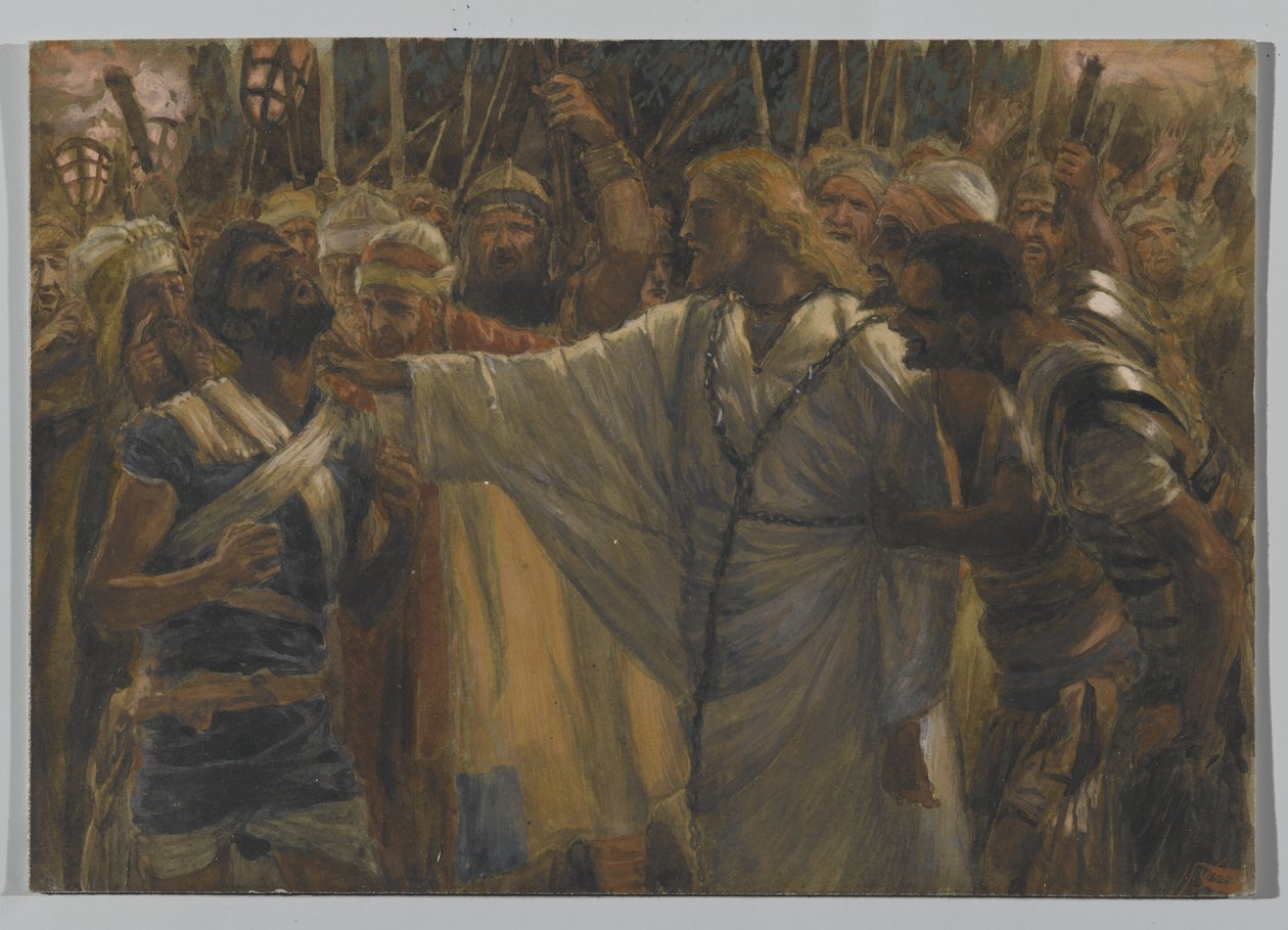 Malchus gyógyulása, illusztráció az Urunk Jézus Krisztus élete című könyvből, 1886-94 (wc grafit felett, papíron) alkotó: James Jacques Joseph Tissot