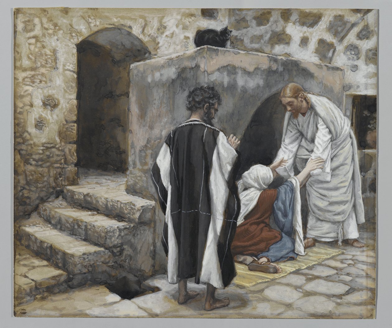 Peters anyósának gyógyulása, illusztráció az Urunk Jézus Krisztus életéből (wc grafit fölött, papíron) alkotó: James Jacques Joseph Tissot