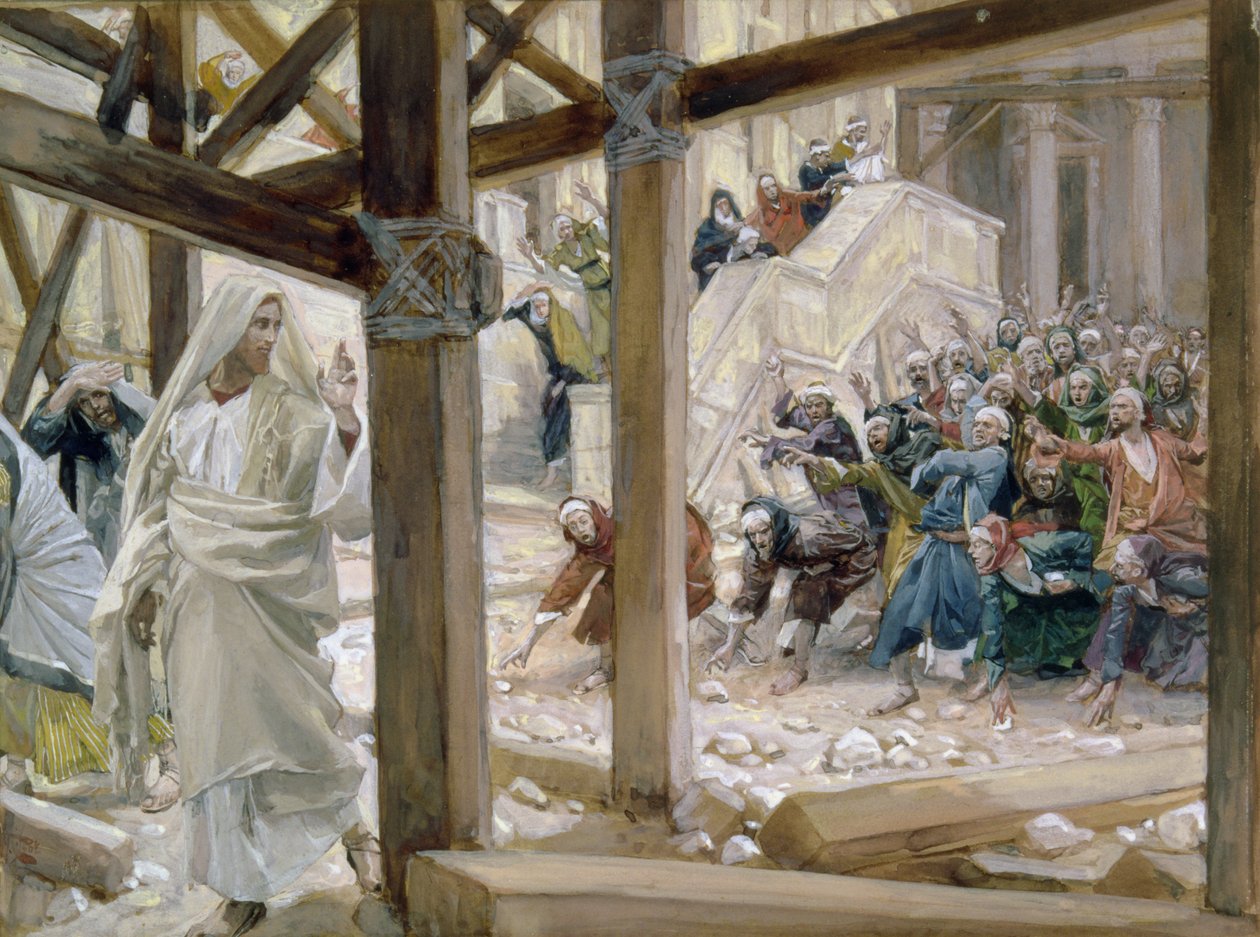 A zsidók köveket vettek fel, hogy ráöntsék, illusztráció a Krisztus élete 1886-96 körül (guache, kartonpapír) alkotó: James Jacques Joseph Tissot