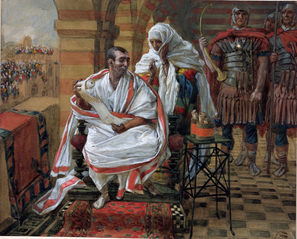 A Pilates felesége üzenete, illusztráció a Krisztus életéhez, 1886-94 körül (wc és gouache kartonon) alkotó: James Jacques Joseph Tissot