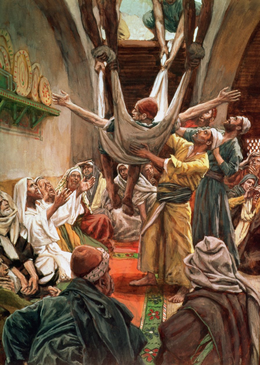 A tetőn átengedett bénult ember, illusztráció a Krisztus életéhez, 1886-94 körül alkotó: James Jacques Joseph Tissot