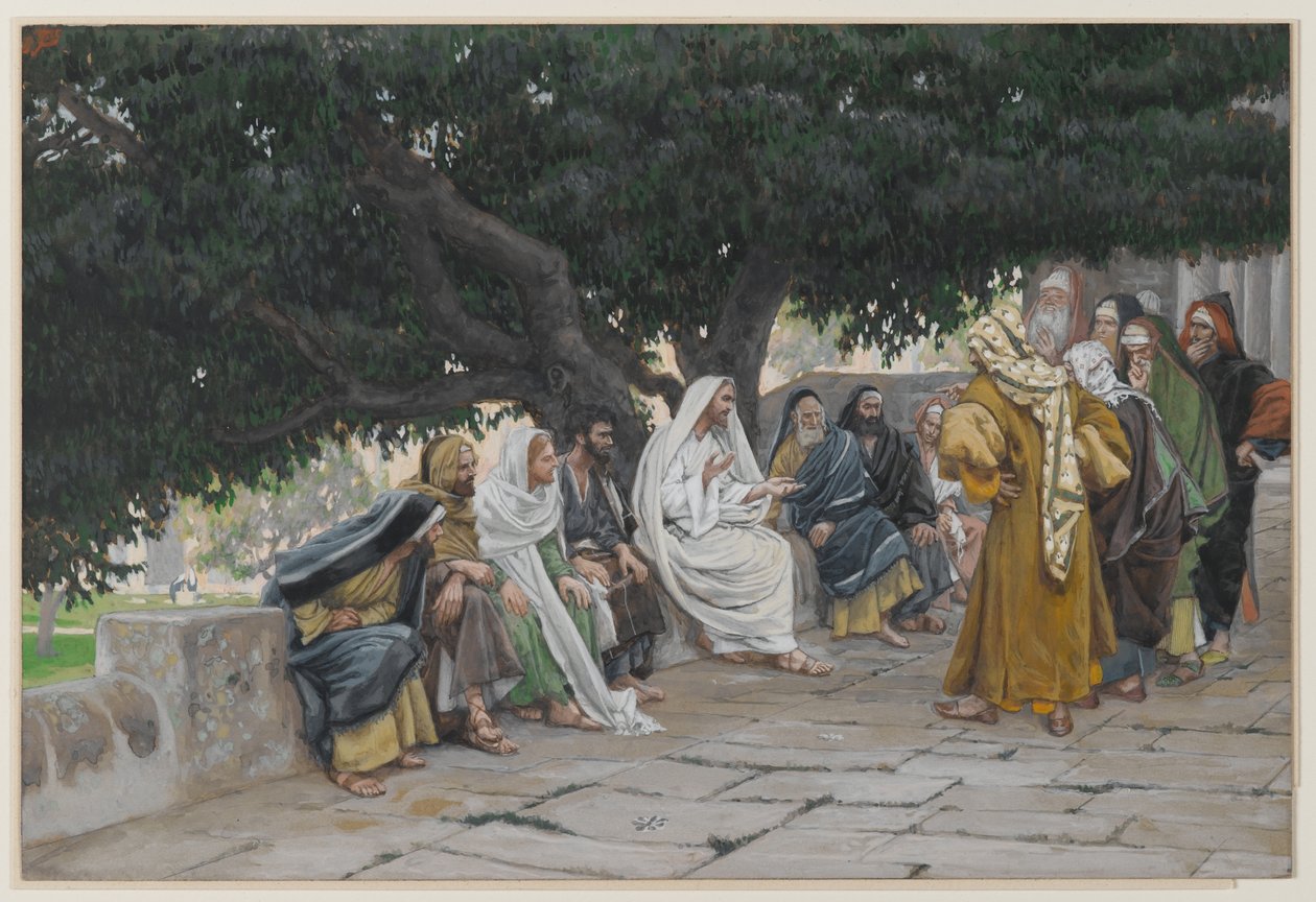 A farizeusok és a szadduceusok jönnek, hogy megkísértsék Jézust, illusztráció az Urunk, Jézus Krisztus élete, 1886-94 (wc grafit fölött, papíron) című könyvéből alkotó: James Jacques Joseph Tissot