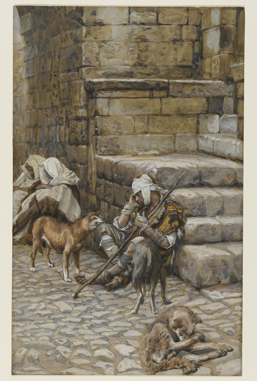 Szegény Lázár a gazdagok ajtajában, illusztráció az Urunk Jézus Krisztus életéből (wc, grafit, papíron) alkotó: James Jacques Joseph Tissot