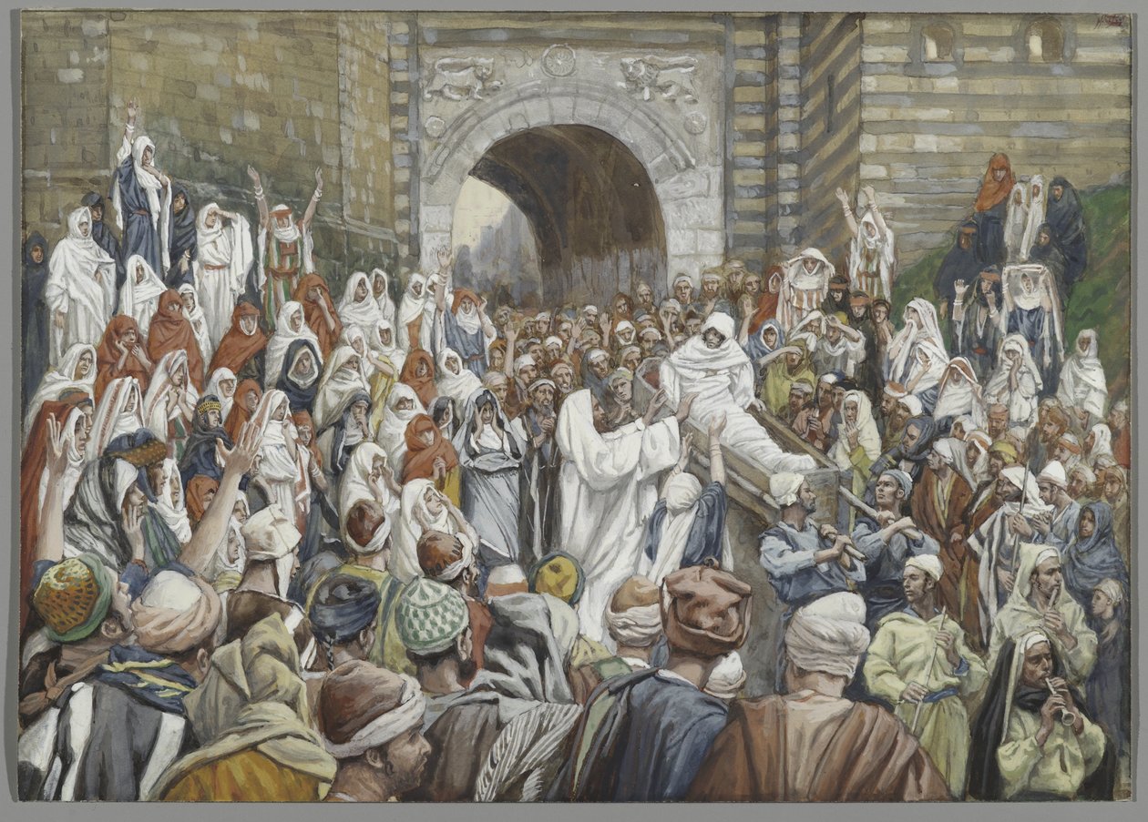 Az özvegy fiának feltámadása Nainban, illusztráció a mi Urunk Jézus Krisztus életéből (akvarell grafit felett, papíron) alkotó: James Jacques Joseph Tissot