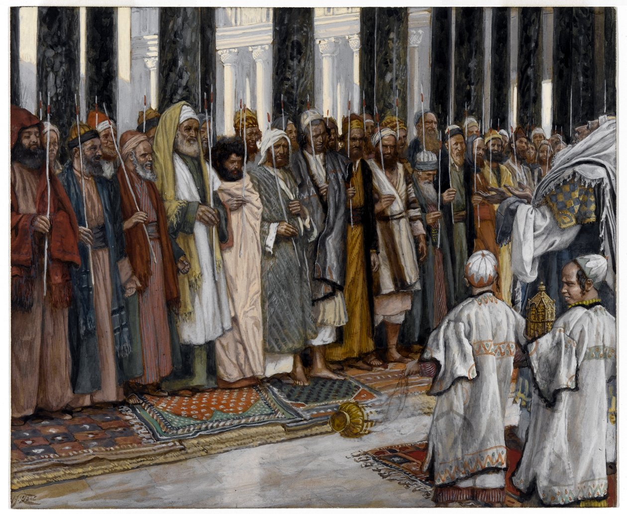 A Szent Szűz udvarlóinak próbája, illusztráció: Krisztus élete, 1886-94 körül (átlátszatlan wc grafit felett szürke szőtt papíron) alkotó: James Jacques Joseph Tissot