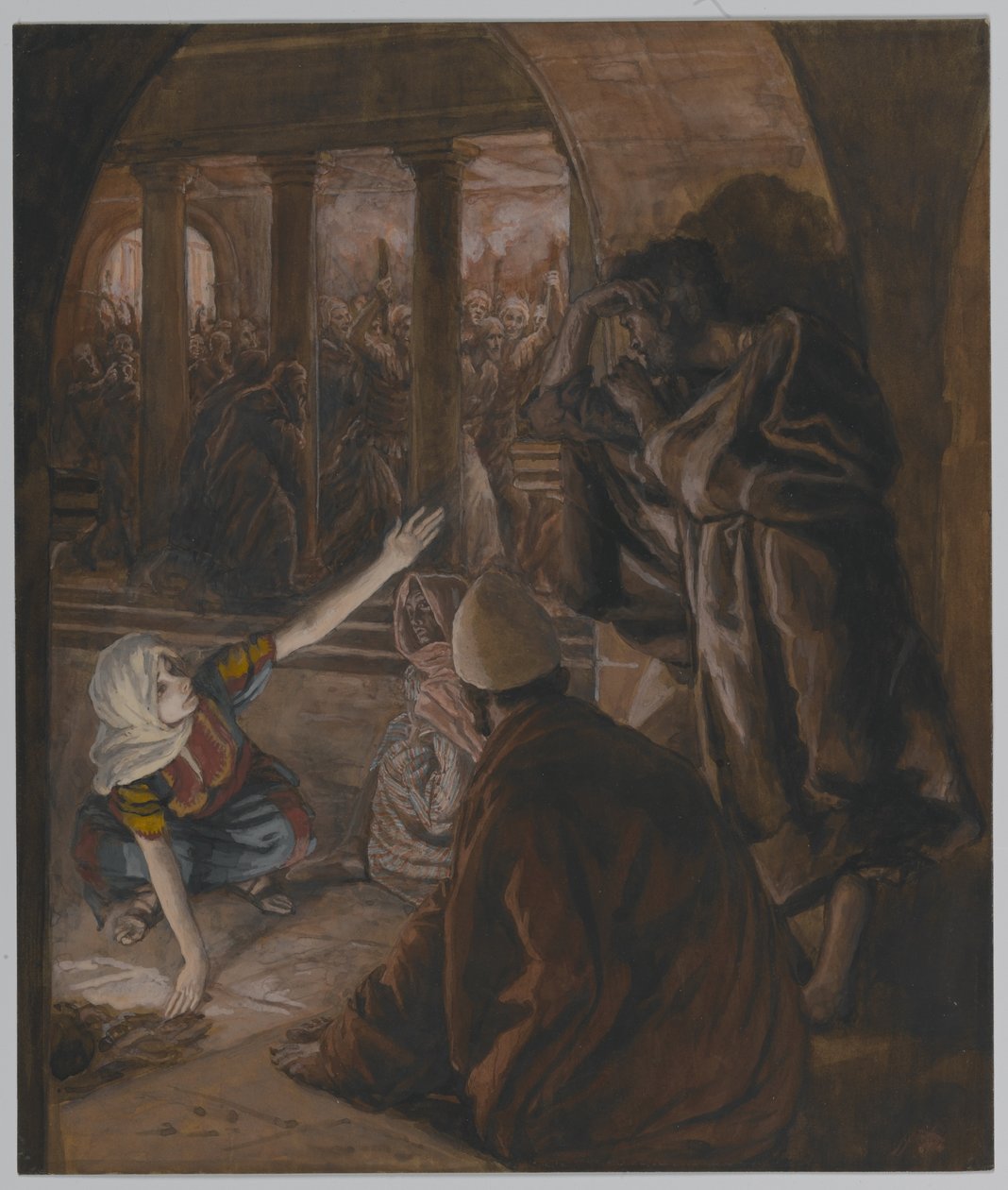 Szent Péter harmadik tagadása – Jézus szemrehányó pillantása, illusztráció az Urunk, Jézus Krisztus élete című könyvből, 1886-94 (wc grafit fölött, papíron) alkotó: James Jacques Joseph Tissot