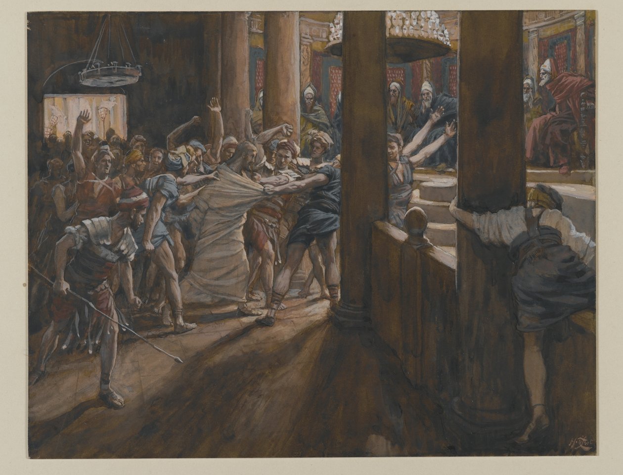 The Tribunal of Annas, illusztráció az Urunk Jézus Krisztus életéből, 1886-94 (wc grafit fölött, papíron) alkotó: James Jacques Joseph Tissot