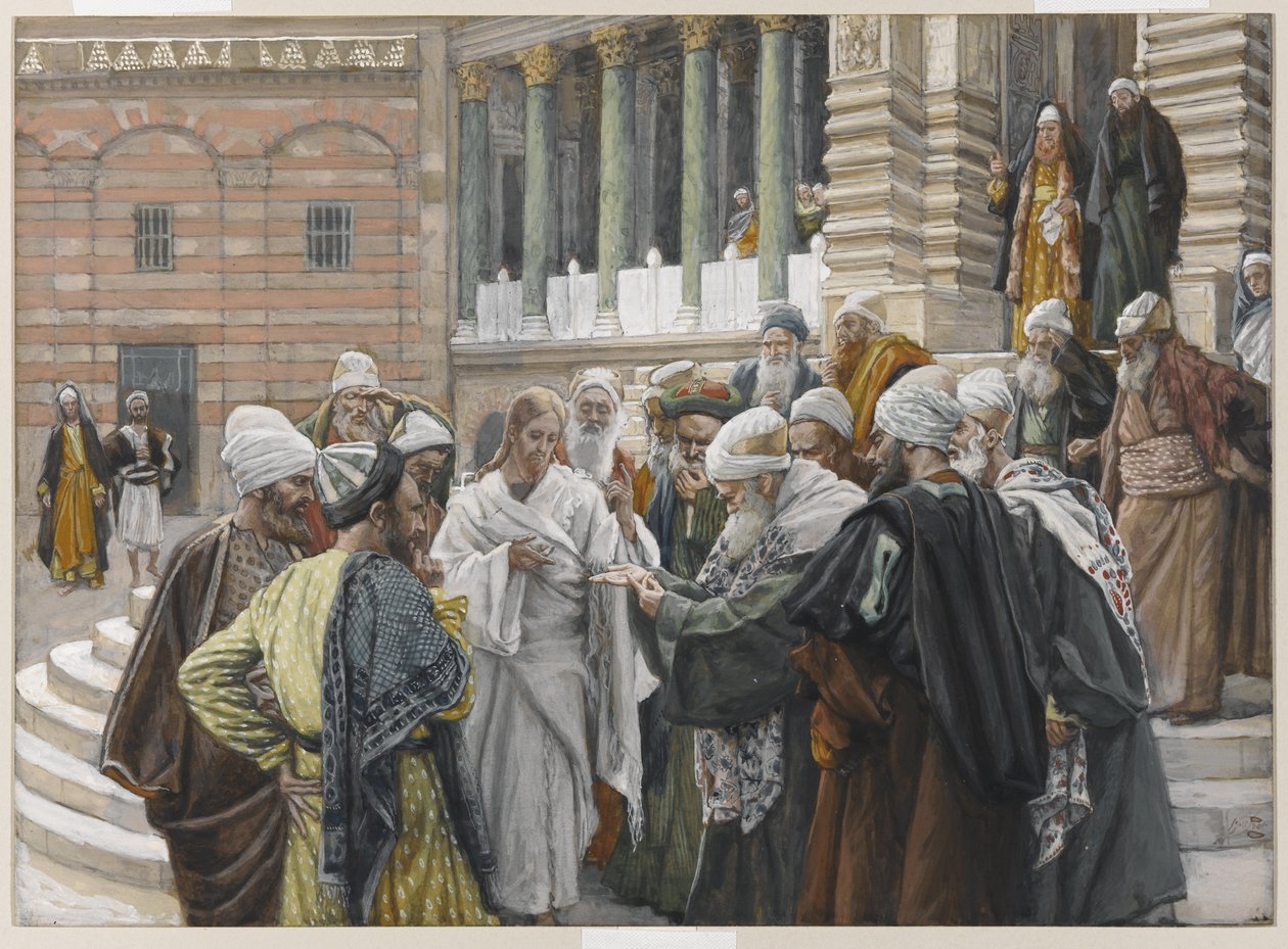 The Tribute Money, illusztráció az Urunk Jézus Krisztus élete című filmből, 1886-94 (wc grafit felett, papíron) alkotó: James Jacques Joseph Tissot