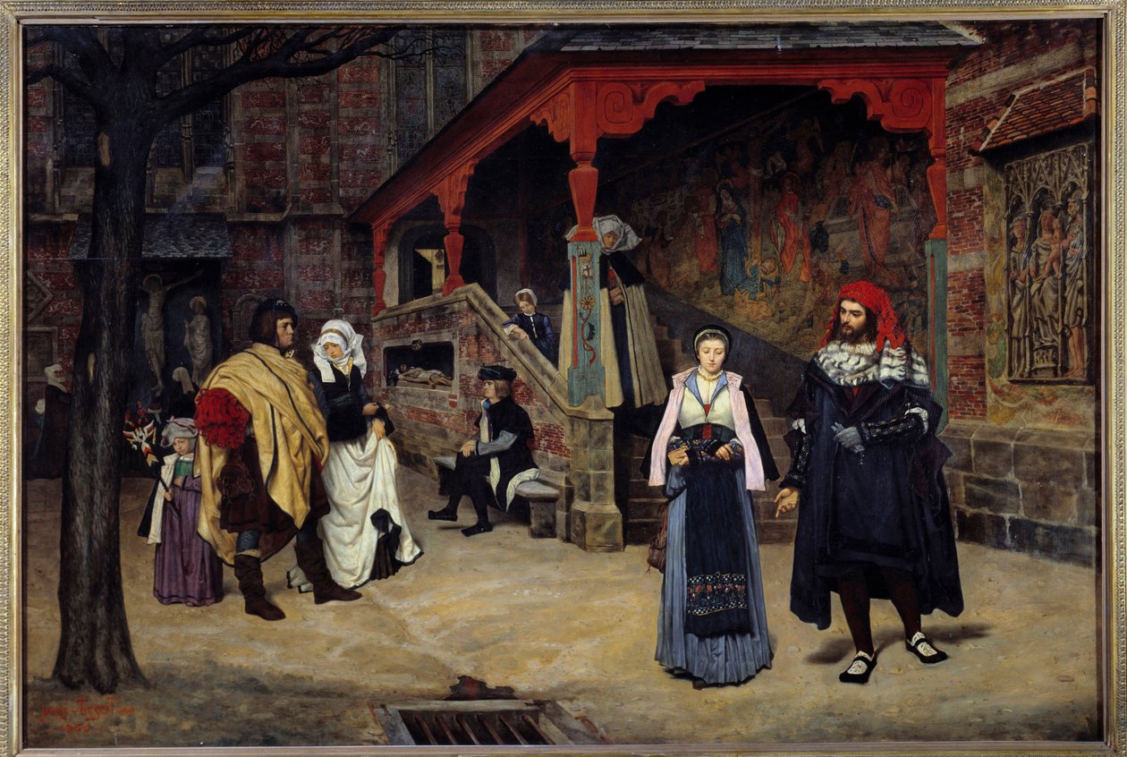 Faust és Margarita találkozása Johann Wolfgang von Goethe „” Faust” illusztrációja. Jacques Joseph (Jacques-Joseph) Tissot festménye, James Tissot (1836-1902) alkotó: James Jacques Joseph Tissot