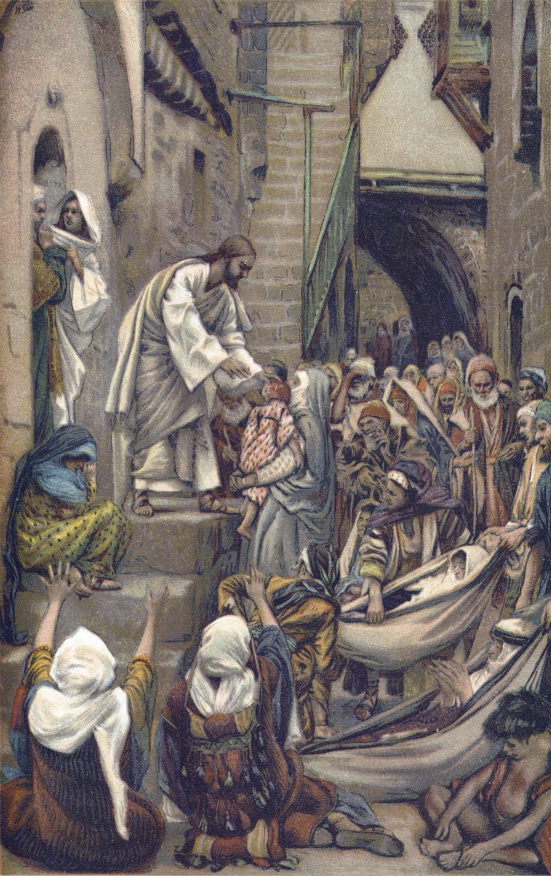 Az egész város összegyűlt az ajtó előtt - Az egész város összegyűlt az ajtóban - "" Urunk Jézus Krisztus életéből" - James Tissot 1899-ből - És az egész város összegyűlt az ajtó előtt - Márk 1: 33 - Urunk Jézus Krisztus élete, szerző: alkotó: James Jacques Joseph Tissot