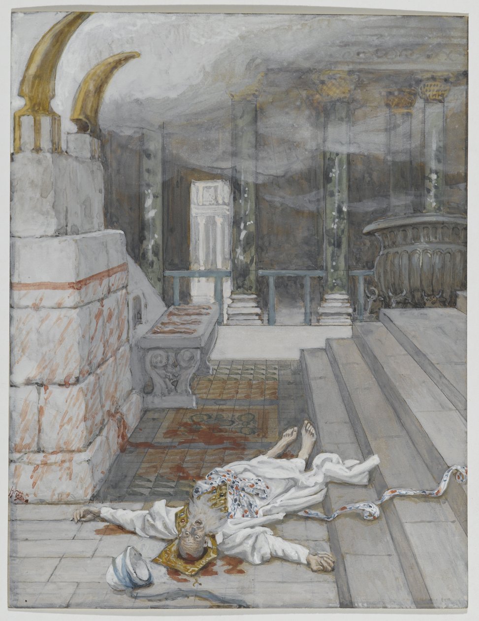 Zakariást megölték a templom és az oltár között, illusztráció az „Urunk Jézus Krisztus élete” c. alkotó: James Jacques Joseph Tissot