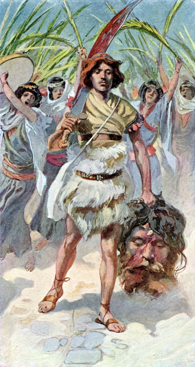 Dávid elviszi Góliát fejét Jeruzsálembe – Biblia alkotó: James Jacques Joseph after Tissot