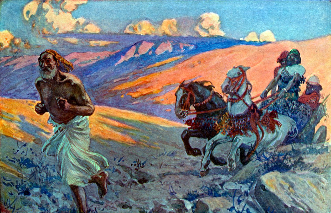Illés Aháb szekere előtt fut – Biblia alkotó: James Jacques Joseph after Tissot