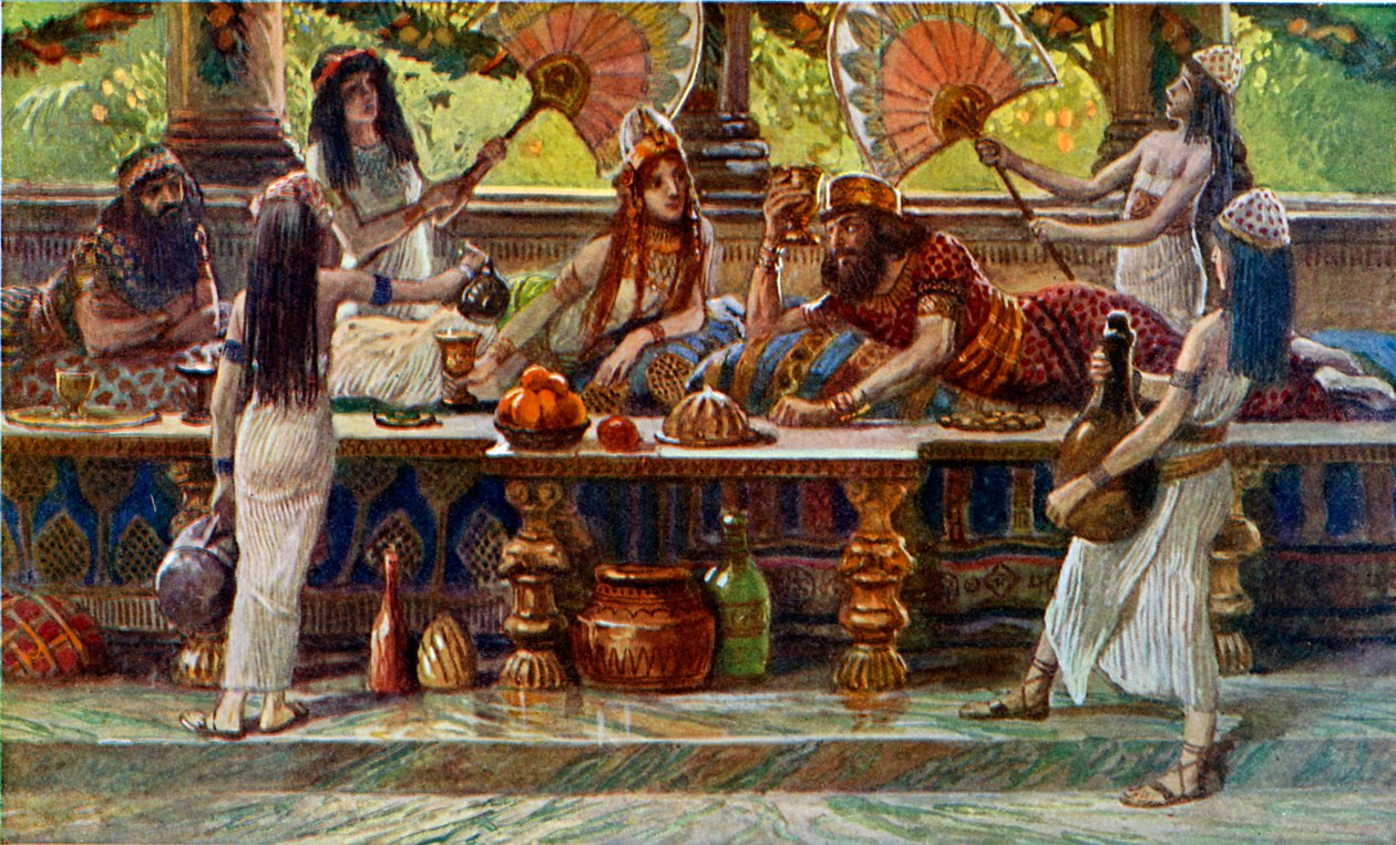 Eszter a királlyal lakomázik, írta Tissot - Biblia alkotó: James Jacques Joseph after Tissot