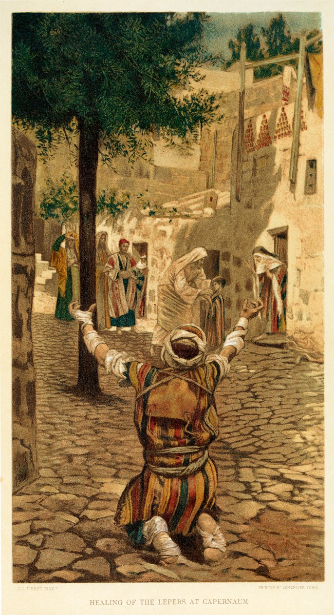 Leprások gyógyítása Kapernaumban, Szent Márk - Biblia alkotó: James Jacques Joseph after Tissot