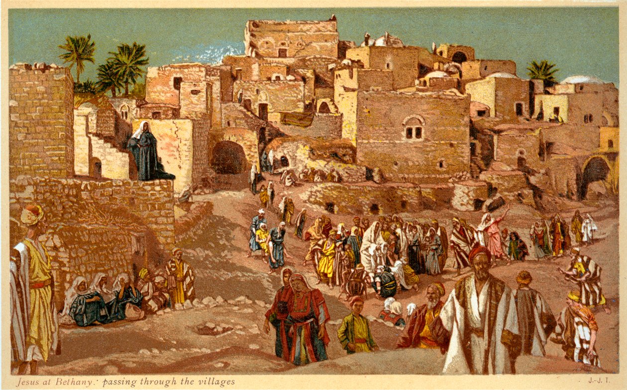 Jézus Betániában: áthalad a falvakon - Biblia alkotó: James Jacques Joseph after Tissot