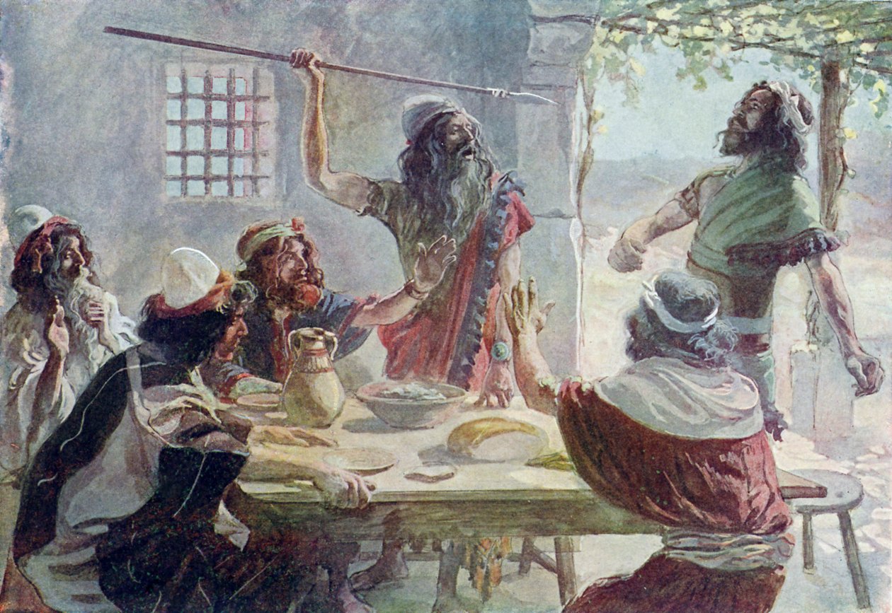Saul dárdát vet Jonatánra – Biblia alkotó: James Jacques Joseph after Tissot