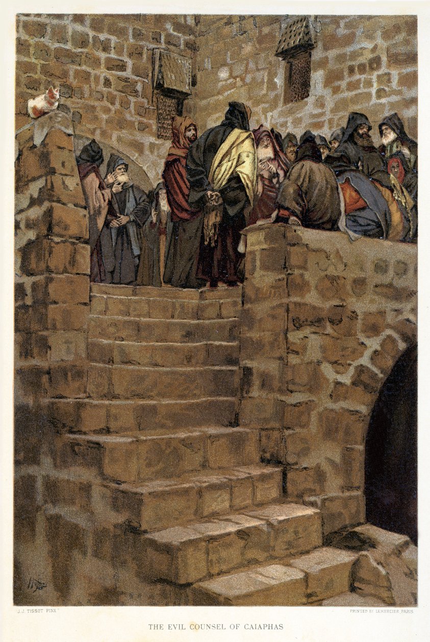 Kaifás gonosz tanácsa - Szent János, - Biblia alkotó: James Jacques Joseph after Tissot