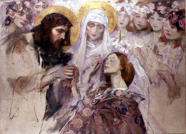 Krisztus megáld egy fiatal nőt (olaj, vászon) alkotó: James Jebusa Shannon