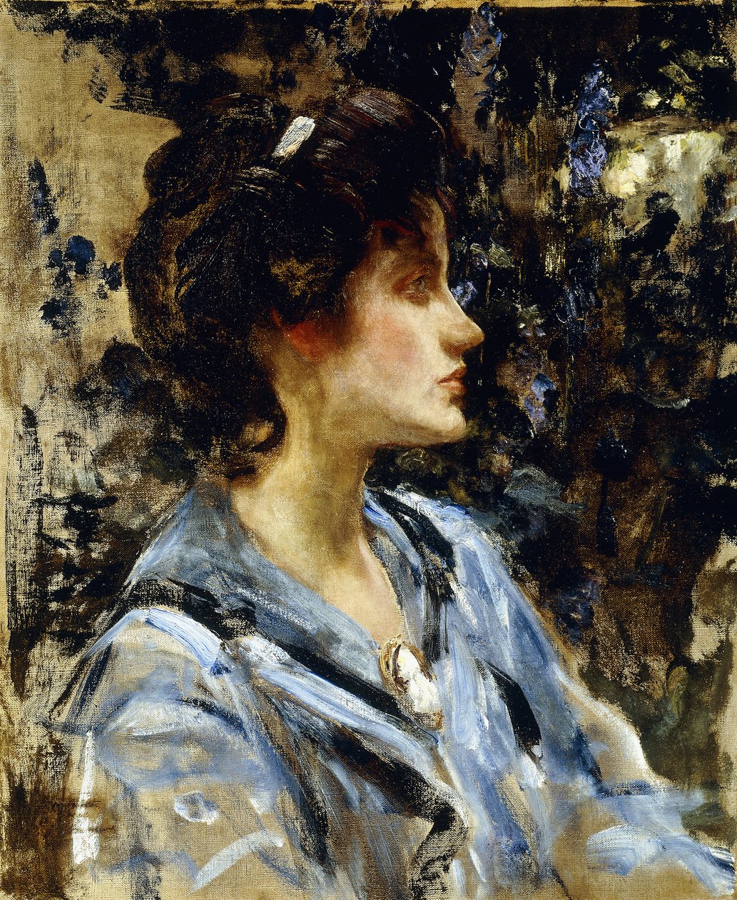 Fiatal nő kékben – Miss H. Strom, alkotó: James Jebusa Shannon