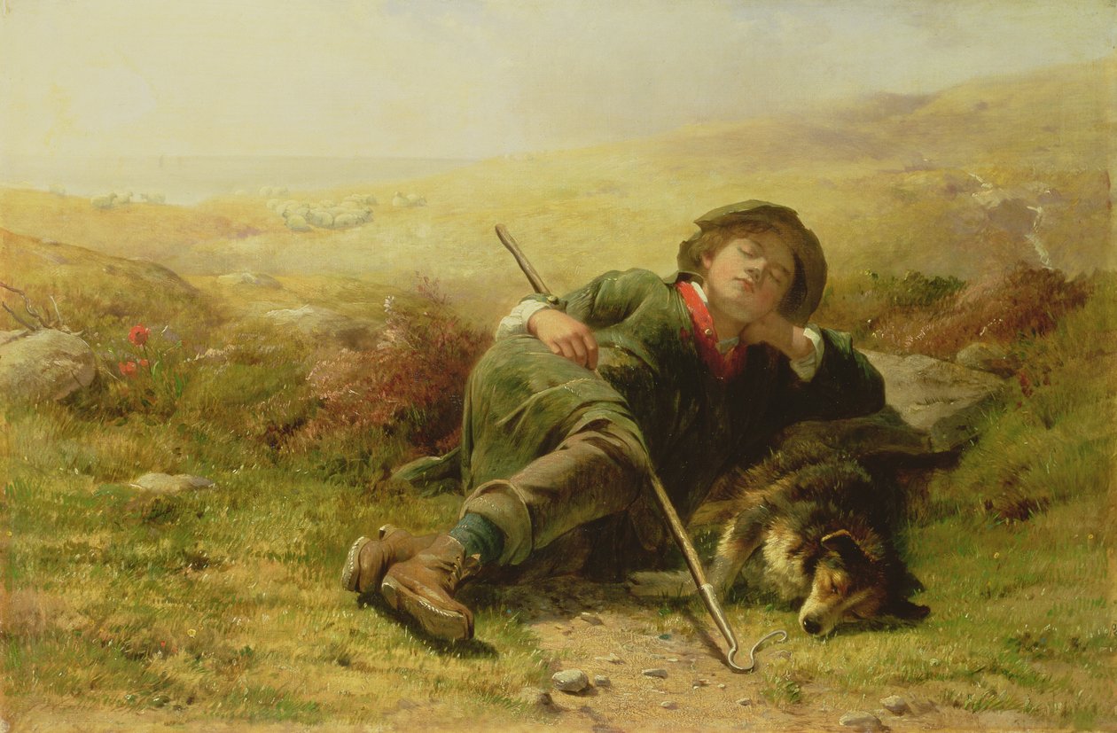 Egy pásztorfiú és juhászkutyája, akik elhanyagolják kötelességüket, 1851 alkotó: James John Hill