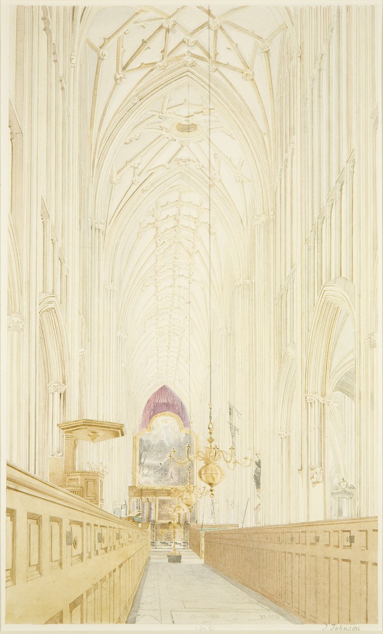 A St Mary Redcliffe hajója keletre néz a Hogarth-oltárral alkotó: James Johnson