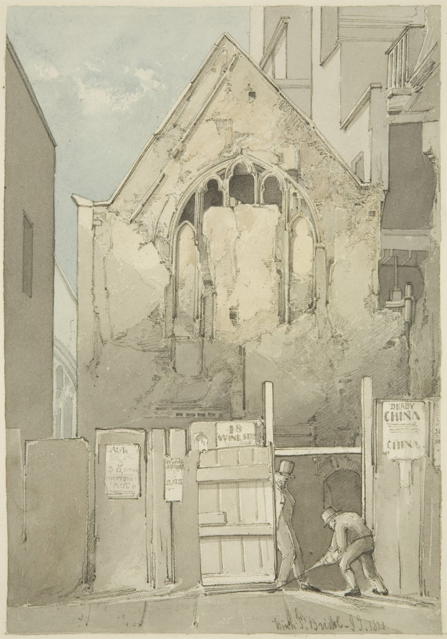 A Mindenszentek templomának keleti ablakának felfedezése, a High Street mögött (tűz után) alkotó: James Johnson