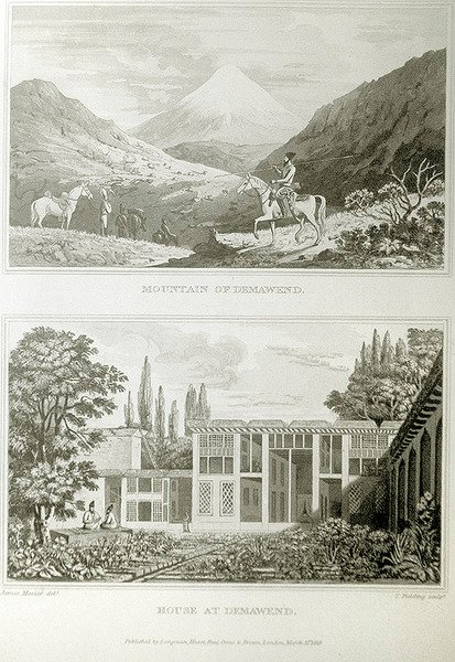 Hegy és ház Demavendben, 1818 alkotó: James Justinian Morier