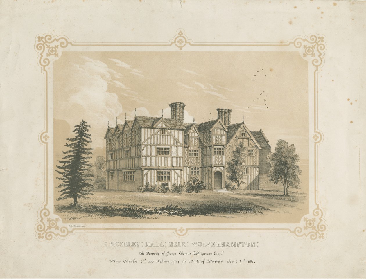 Bushbury – Moseley Old Hall: litográfia, és [?XVIII. század] alkotó: James Kellaway Colling