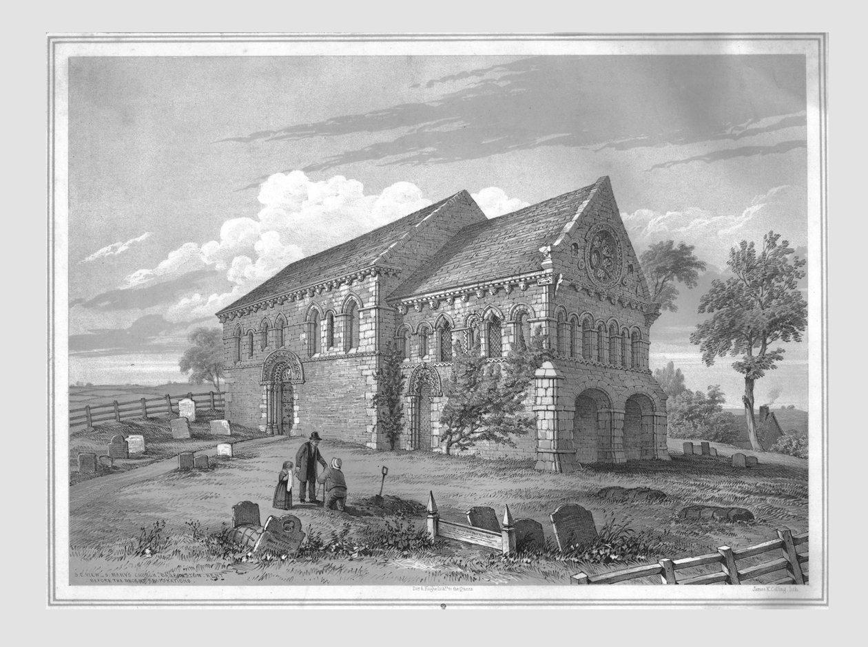 Szent Miklós-templom, Barfrestone, 19. század vége. alkotó: James Kellaway Colling
